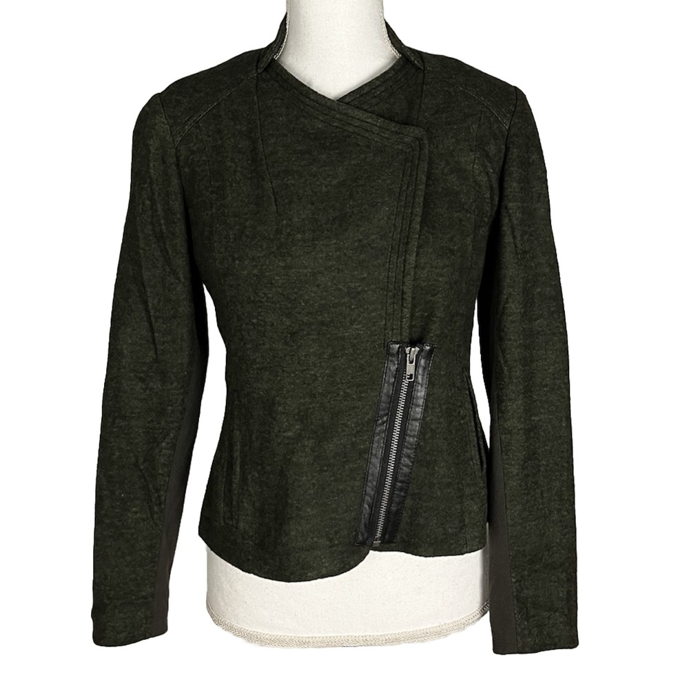 Coldwater Creek Women's Petite 6 Green Moto Jacket Full Zip Fitted